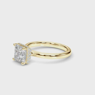 10k Yellow Gold Princess-Cut Engagement Ring with Hidden Halo Diamonds