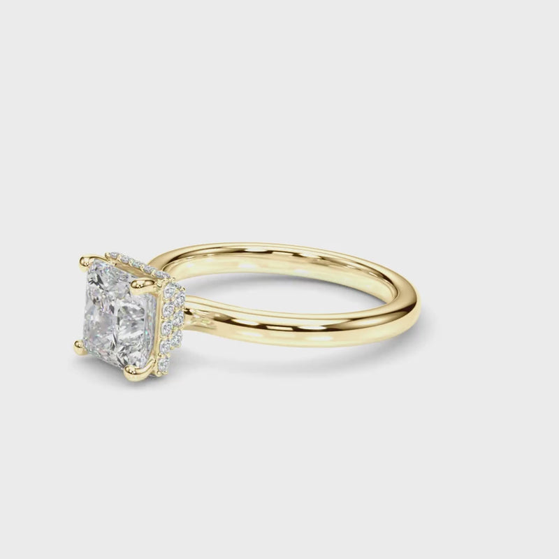 10k Yellow Gold Princess-Cut Engagement Ring with Hidden Halo Diamonds