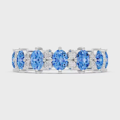 Swiss Blue Topaz Oval & Round Gemstone Full Eternity Band