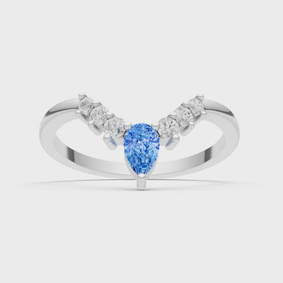 Swiss Blue Topaz Pear & Round Shape Curved Wedding Band