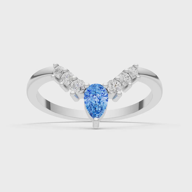 Swiss Blue Topaz Pear & Round Shape Curved Wedding Band