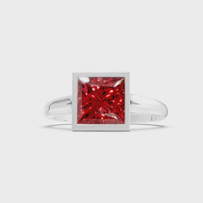 Garnet Princess Shape Bezel Solitaire Ring