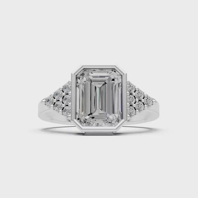 Diamond Vintage Inspired Bezel Set Emerald Cut Cocktail Ring