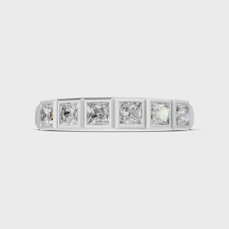 Diamond Minimalist Bezel Set Princess Cut Half Eternity Band