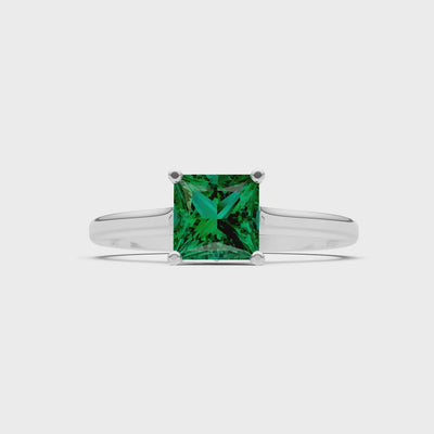 Emerald 4 Prong Princess Cut Solitaire Cathedral Ring