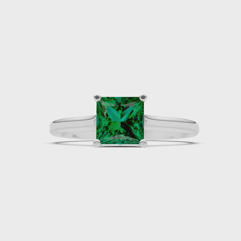 Emerald 4 Prong Princess Cut Solitaire Cathedral Ring