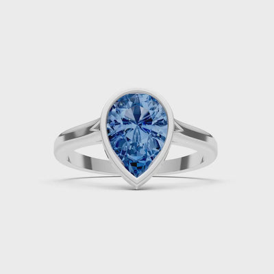 London Blue Topaz Pear Shape Bezel Set Solitaire Ring