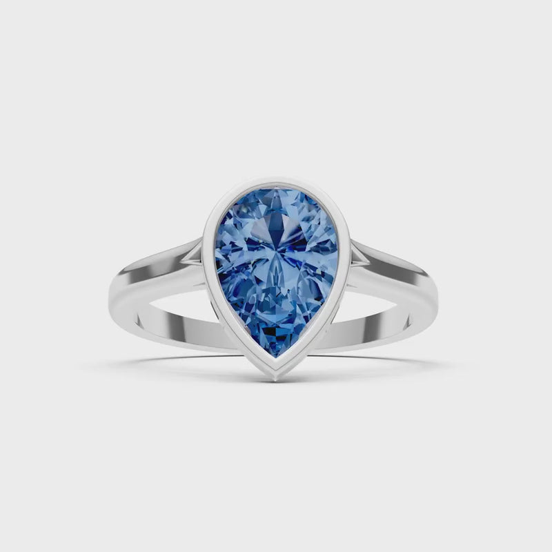 London Blue Topaz Pear Shape Bezel Set Solitaire Ring