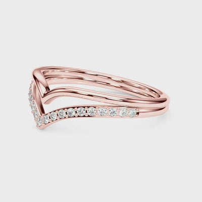 10k Yellow Gold heart-shaped and chevron contour design ring, accented with a row of sparkling round-cut diamonds