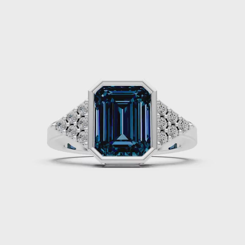Alexandrite Vintage Inspired Bezel Set Emerald Cut Cocktail Ring