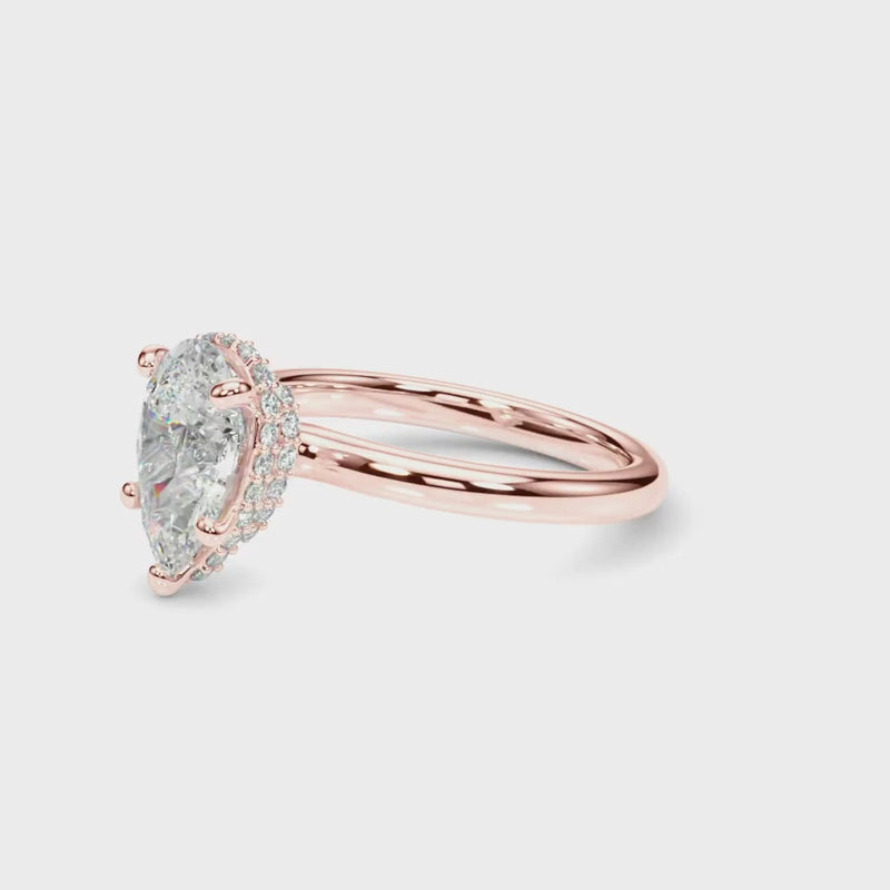 Pear Hidden Double Halo Engagement Ring
