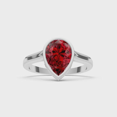 Garnet Pear Shape Bezel Set Solitaire Ring