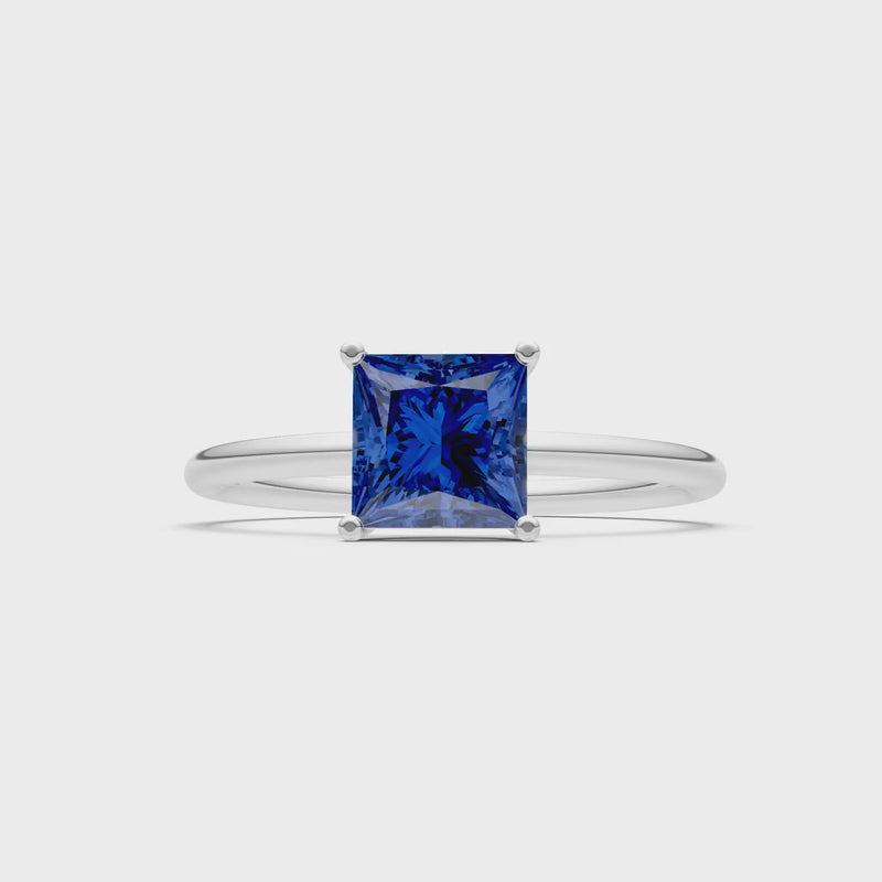 Created Blue Sapphire Princess Cut 6mm Normal Gold Quality 4 Prong Princess Cut Basket Classic Solitaire Engagement Ring