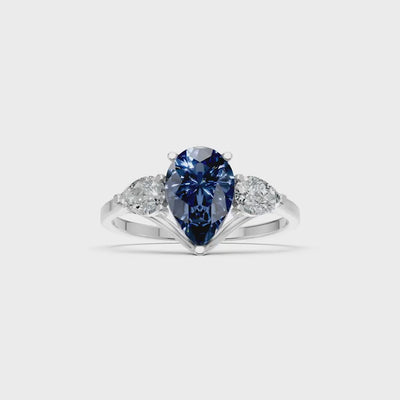 Blue Sapphire Three Pear Cut Stone Ring
