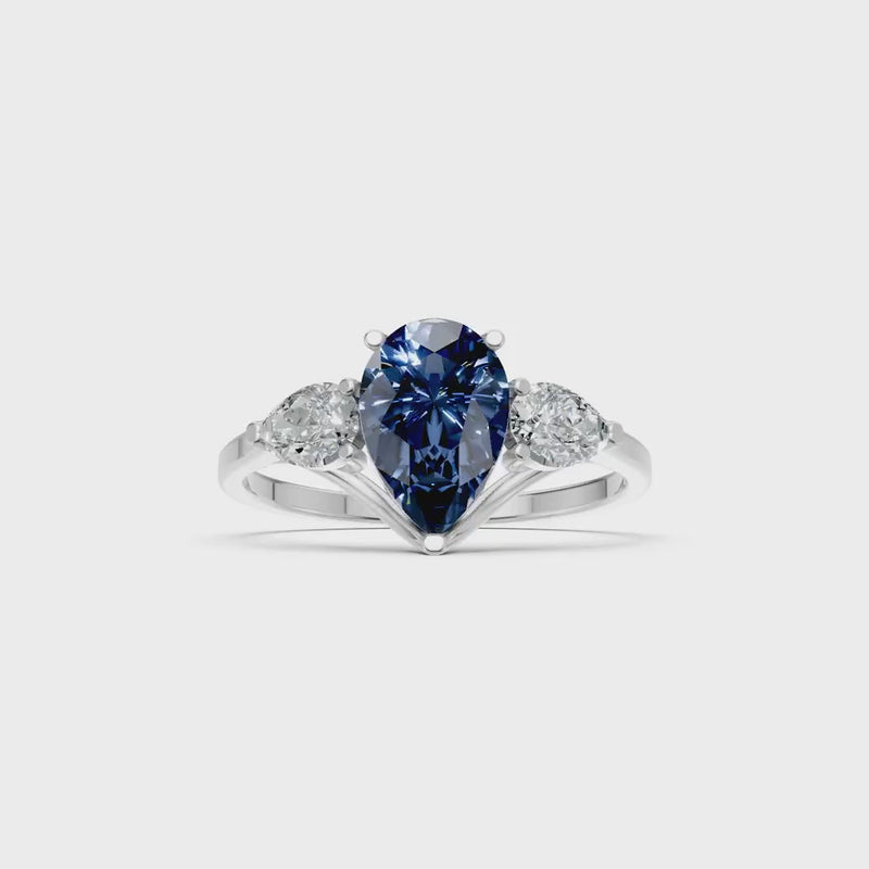 Blue Sapphire Three Pear Cut Stone Ring