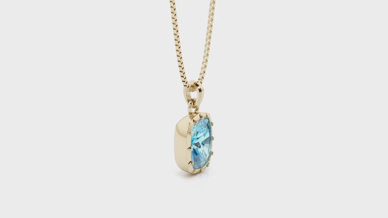 Swiss Blue Topaz Bezel Set Pendant Necklace 14K Yellow Gold Plated Sterling Silver 4.50 Carats Cushion Cut