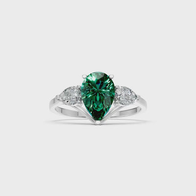 Emerald Three Pear Cut Stone Ring