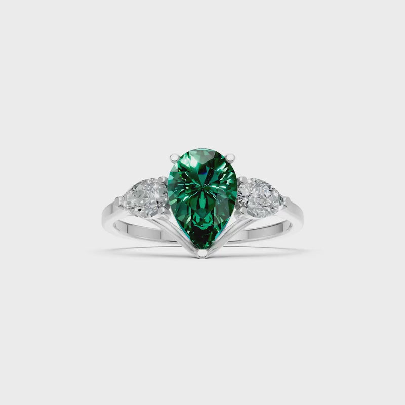 Emerald Three Pear Cut Stone Ring