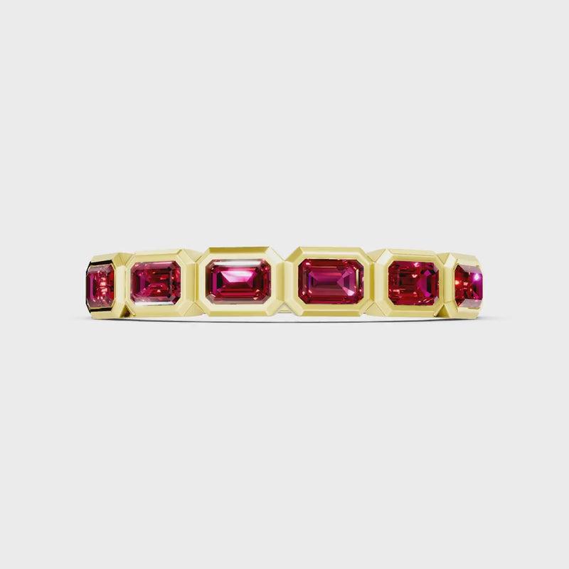 Emerald Cut Gemstone Minimalist Bezel Set Half Eternity Band