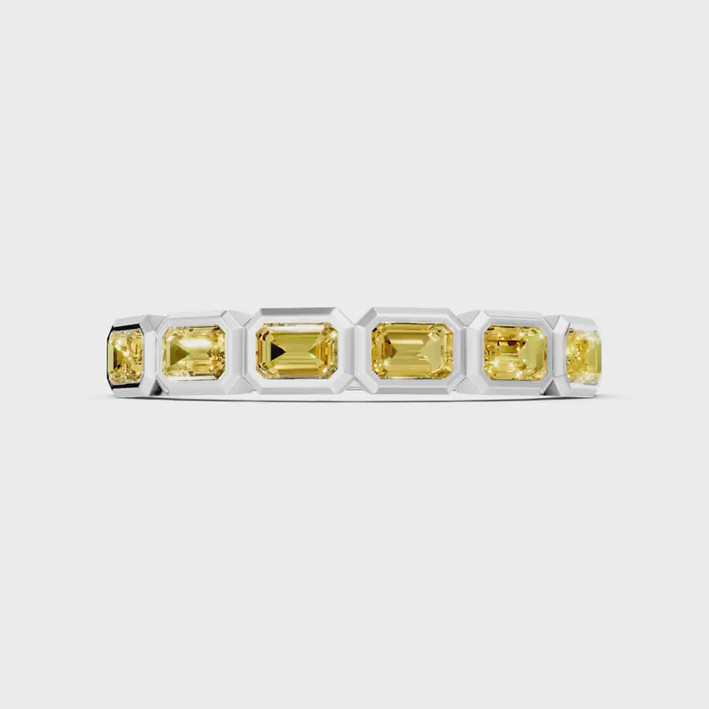 Citrine Minimalist Bezel Set Emerald Cut Half Eternity Band