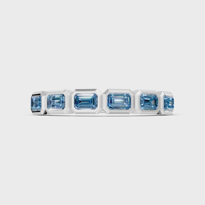 Aquamarine Minimalist Bezel Set Emerald Cut Half Eternity Band