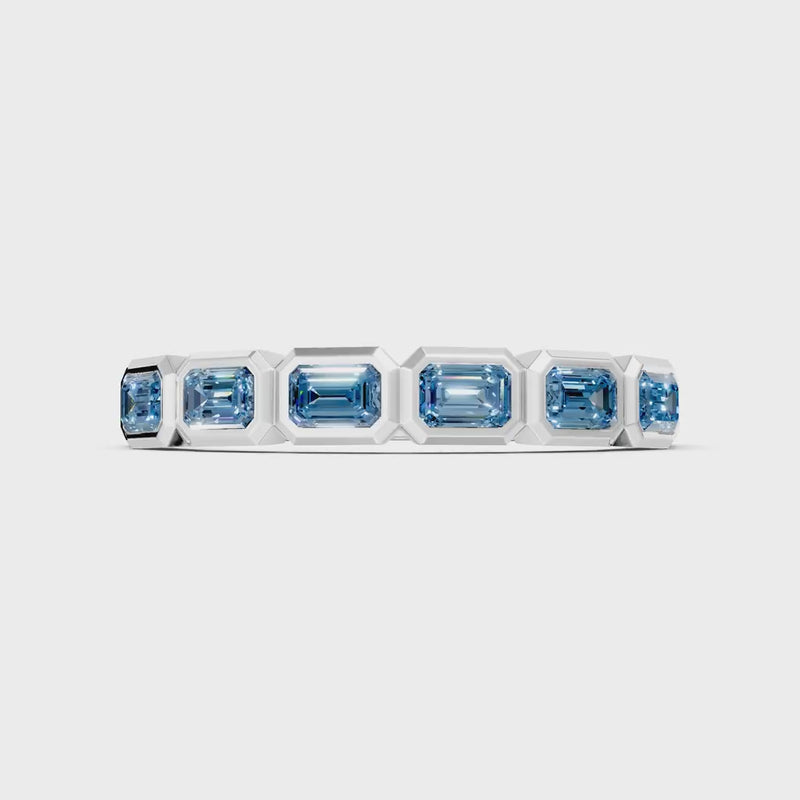 Aquamarine Minimalist Bezel Set Emerald Cut Half Eternity Band