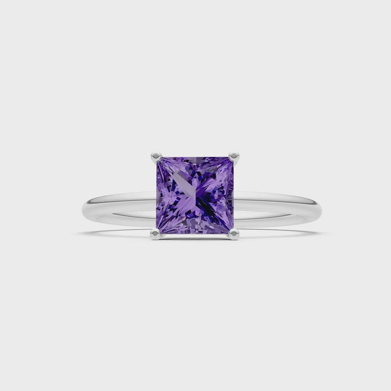 Amethyst Princess Cut 6mm Normal Gold Quality 4 Prong Princess Cut Basket Classic Solitaire Engagement Ring