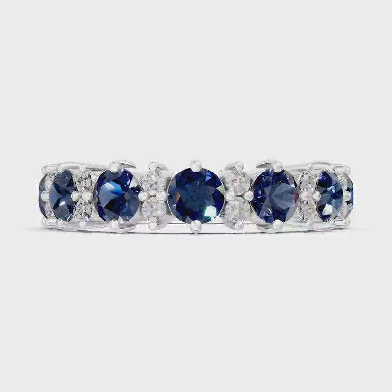Blue Sapphire Round Cut Full Eternity Band