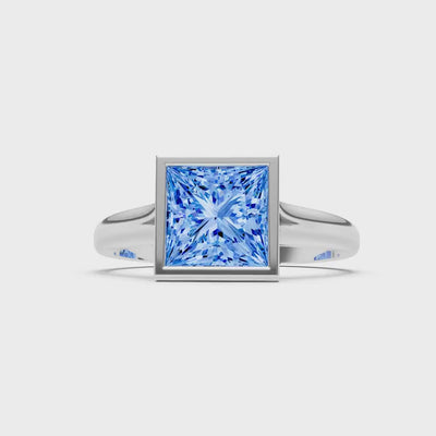 Swiss Blue Topaz Princess Shape Bezel Solitaire Ring