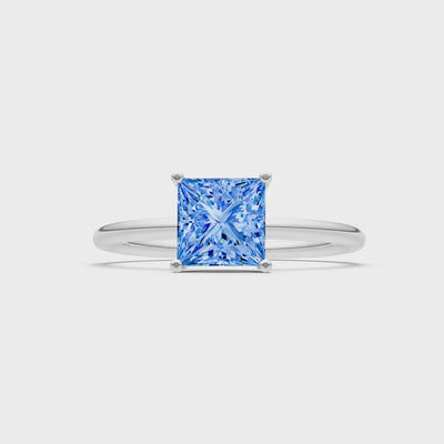 Swiss Blue Topaz 4 Prong Princess Cut Basket Classic Solitaire Engagement Ring