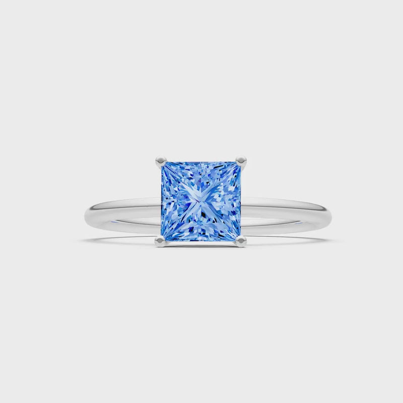 Swiss Blue Topaz 4 Prong Princess Cut Basket Classic Solitaire Engagement Ring