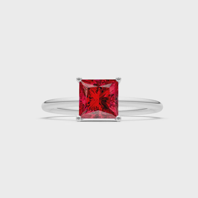 Created Ruby Princess Cut 6mm Normal Gold Quality 4 Prong Princess Cut Basket Classic Solitaire Engagement Ring