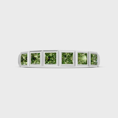 Peridot Minimalist Bezel Set Princess Cut Half Eternity Band