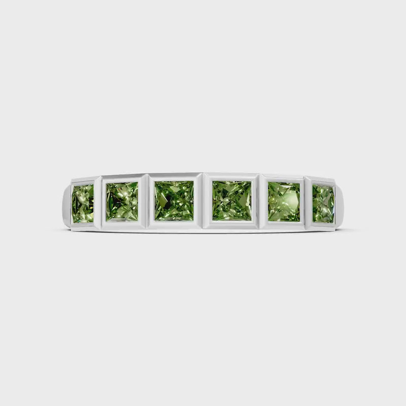 Peridot Minimalist Bezel Set Princess Cut Half Eternity Band