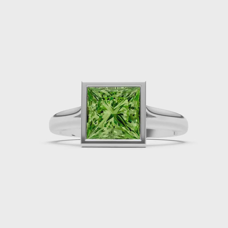 Peridot Princess Shape Bezel Solitaire Ring