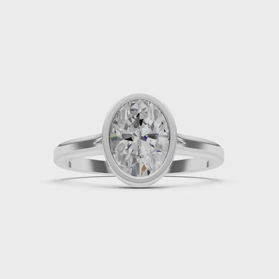 Diamond Oval Shape Bezel Set Solitaire Ring