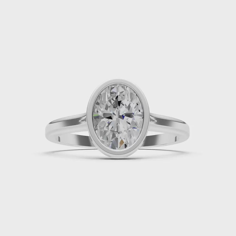 Diamond Oval Shape Bezel Set Solitaire Ring