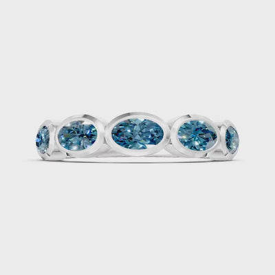 Swiss Blue Topaz Bezel Set Oval Cut Half Eternity Band