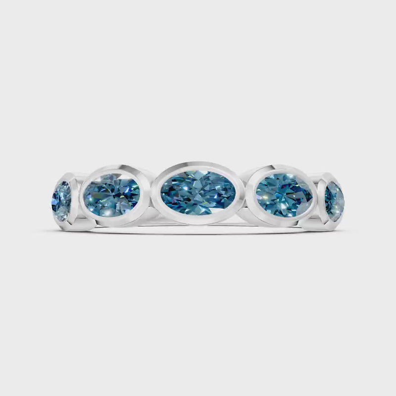 Swiss Blue Topaz Bezel Set Oval Cut Half Eternity Band