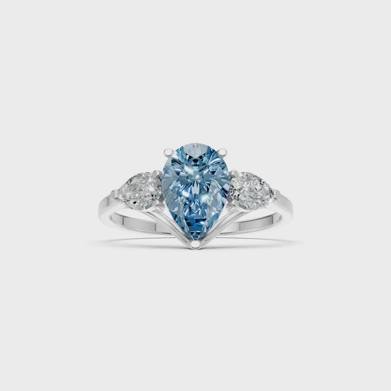 Aquamarine Three Pear Cut Stone Ring