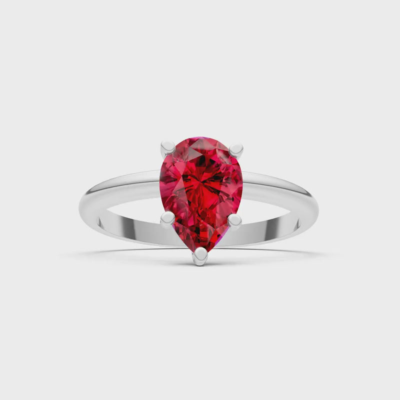 Ruby 5 Prong Pear Shape Solitaire Engagement Ring