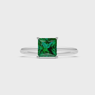 Emerald 4 Prong Princess Cut Basket Classic Solitaire Engagement Ring