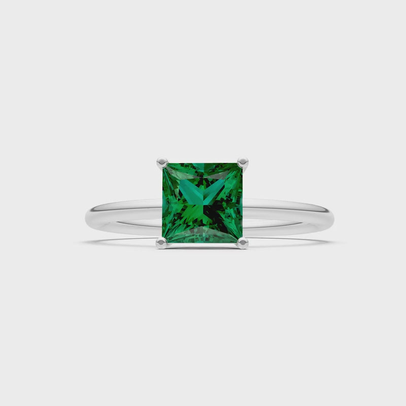 Emerald 4 Prong Princess Cut Basket Classic Solitaire Engagement Ring