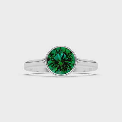 Created Emerald Round 6.5mm Normal Round Bezel Set Solitaire Ring