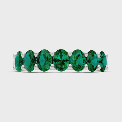 Emerald 7 Stone Alternating Oval Gemstone Ring