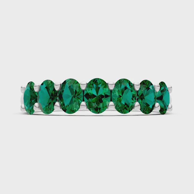 Emerald 7 Stone Alternating Oval Gemstone Ring