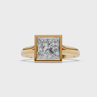 Princess Cut Bezel Gemstone Solitaire Ring