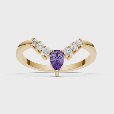 Pear & Round Shape Curved Wedding Gold Band