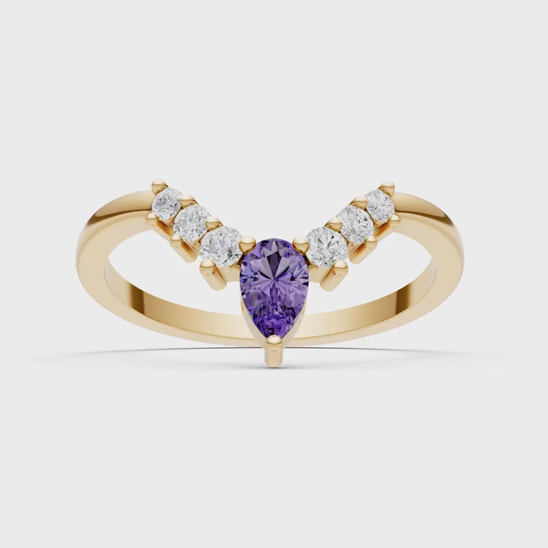 Pear & Round Shape Curved Wedding Gold Band