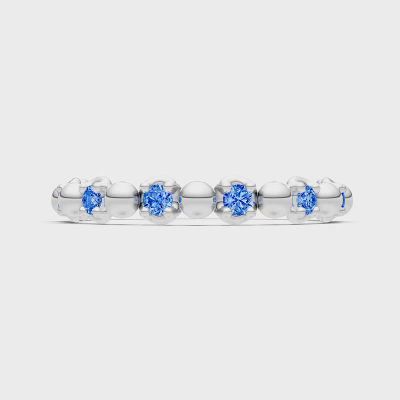 Swiss Blue Topaz Beaded Diamond Stacking Ring